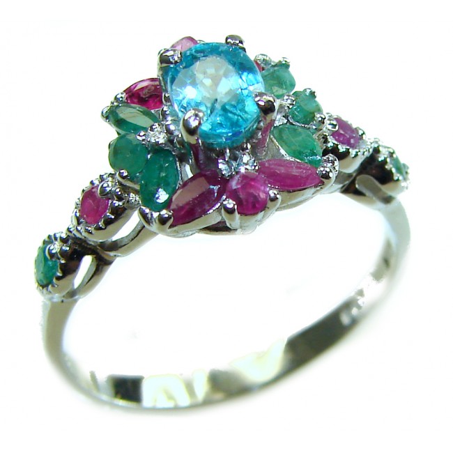 Splendid 0.9 carat authentic Aquamarine .925 Sterling Silver Handcrafted Ring size 9 3/4