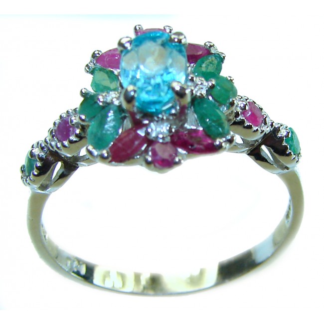 Splendid 0.9 carat authentic Aquamarine .925 Sterling Silver Handcrafted Ring size 9 3/4