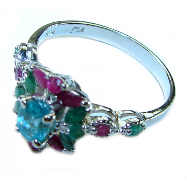 Splendid 0.9 carat authentic Aquamarine .925 Sterling Silver Handcrafted Ring size 9 3/4