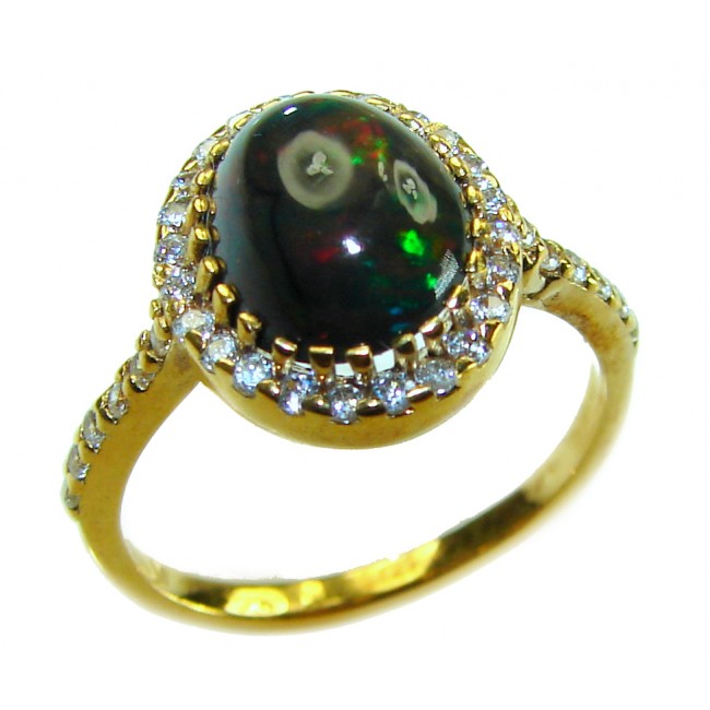 A COSMIC POWER Genuine 5.2 carat Black Opal 18K Gold over .925 Sterling Silver handmade Ring size 6