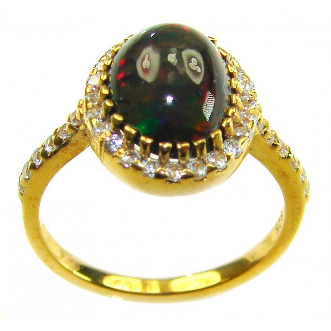 A COSMIC POWER Genuine 5.2 carat Black Opal 18K Gold over .925 Sterling Silver handmade Ring size 6
