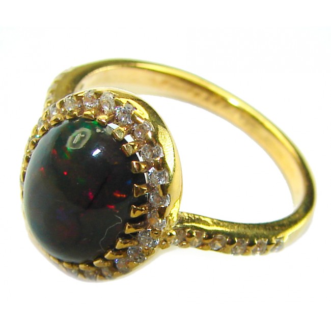 A COSMIC POWER Genuine 5.2 carat Black Opal 18K Gold over .925 Sterling Silver handmade Ring size 6