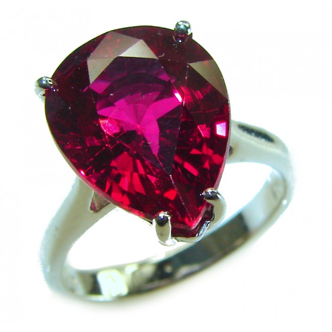 Bella Rosa authentic 10.5 carat Red Topaz .925 Silver handcrafted Cocktail Ring s. 7 3/4 - Close-up of Bella Rosa 10.5 carat red topaz ring in .925 silver setting.
