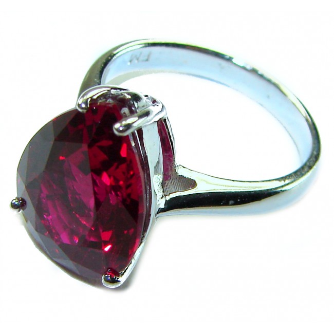 Bella Rosa authentic 10.5 carat Red Topaz .925 Silver handcrafted Cocktail Ring s. 7 3/4 - Side view of Bella Rosa 10.5 carat red topaz in .925 silver setting.