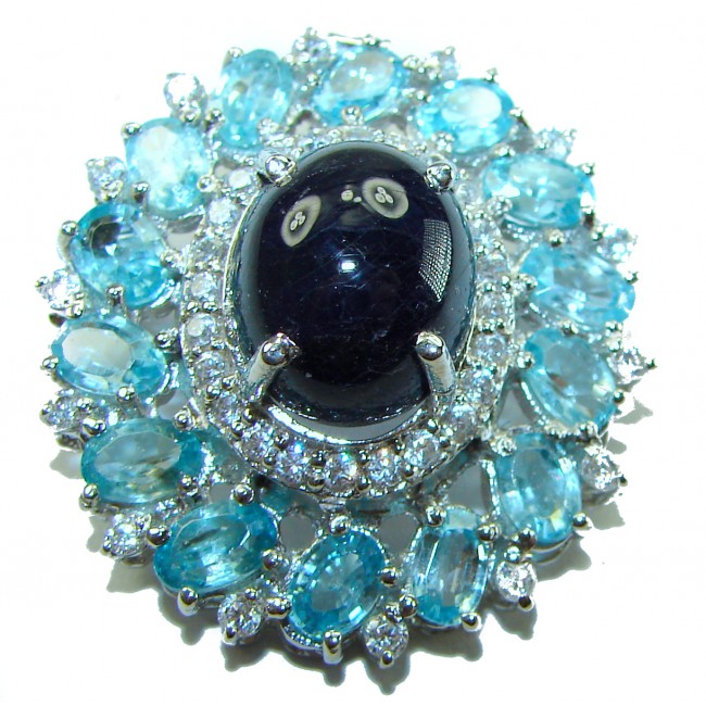 Seaside - Vintage Design - Genuine Sapphire 14k White Gold over .925 Sterling Silver handmade Pendant Brooch