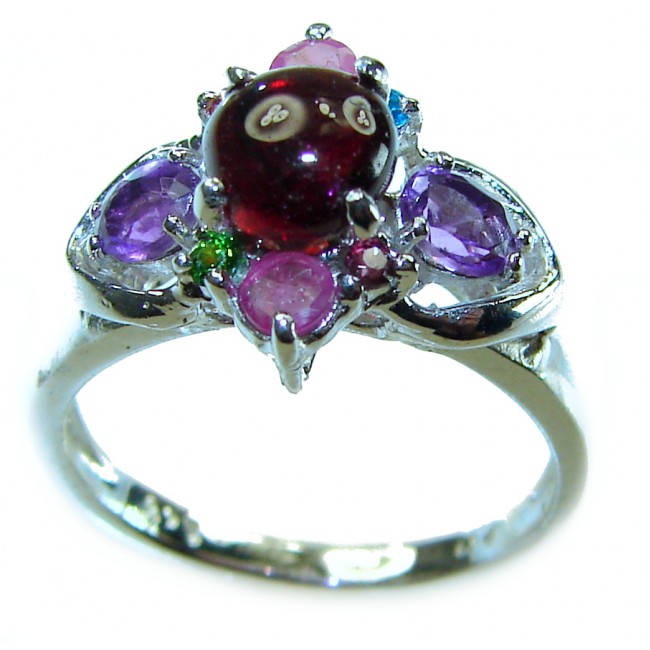Red Flower Authentic 0.8 carat authentic Australian Garnet .925 Sterling Silver handcrafted ring; s. 6