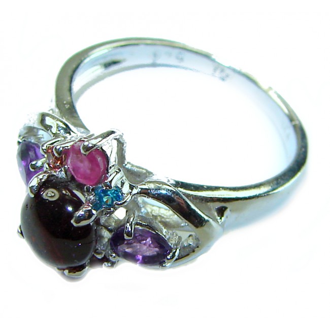 Red Flower Authentic 0.8 carat authentic Australian Garnet .925 Sterling Silver handcrafted ring; s. 6