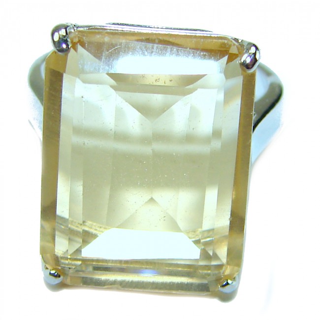 Solid 18.8 carat Genuine Lemon Quartz .925 Sterling Silver handcrafted ring size 8 3/4 - Close-up of a lemon quartz ring set in .925 sterling silver.