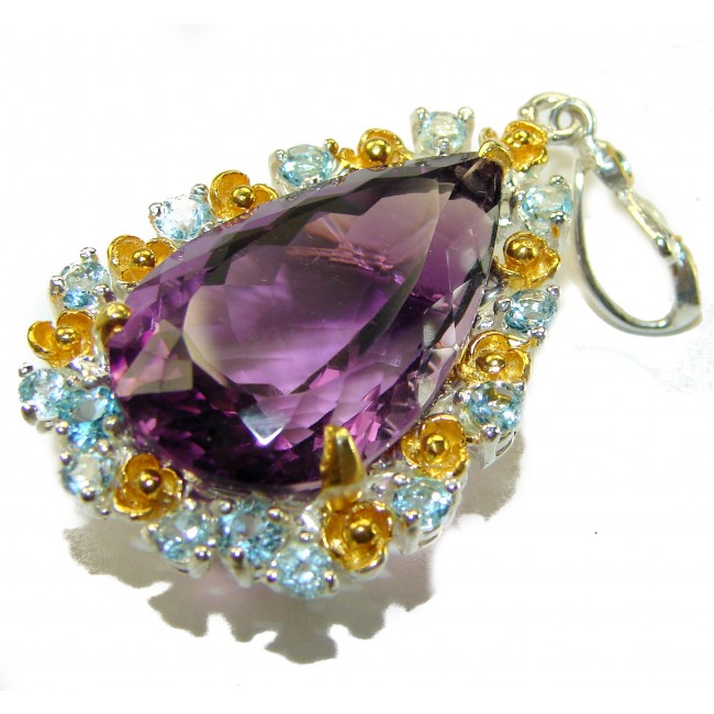 Vintage style 22.2 carat natural Amethyst 14K Gold over .925 Sterling Silver handcrafted Pendant
