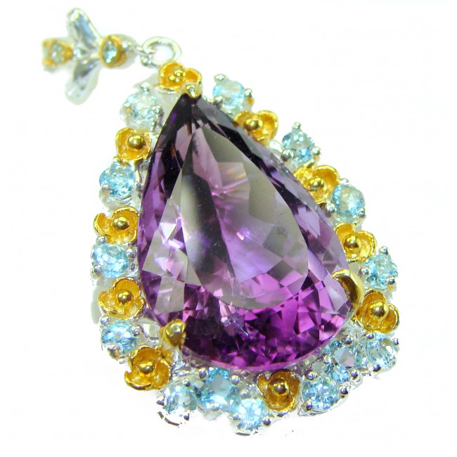 Vintage style 22.2 carat natural Amethyst 14K Gold over .925 Sterling Silver handcrafted Pendant