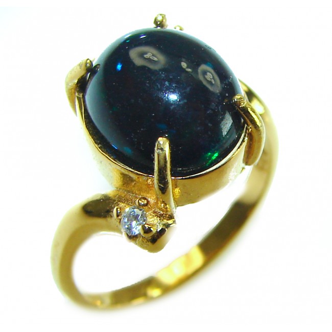 A COSMIC POWER Genuine 8.2 carat Black Opal 18K Gold over .925 Sterling Silver handmade Ring size 5 1/2
