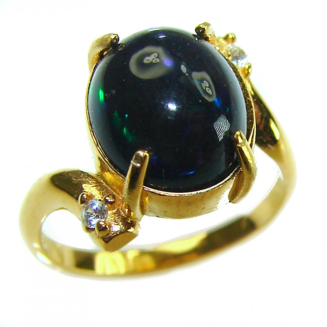 A COSMIC POWER Genuine 8.2 carat Black Opal 18K Gold over .925 Sterling Silver handmade Ring size 5 1/2