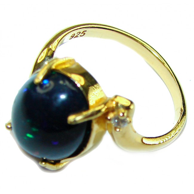 A COSMIC POWER Genuine 8.2 carat Black Opal 18K Gold over .925 Sterling Silver handmade Ring size 5 1/2