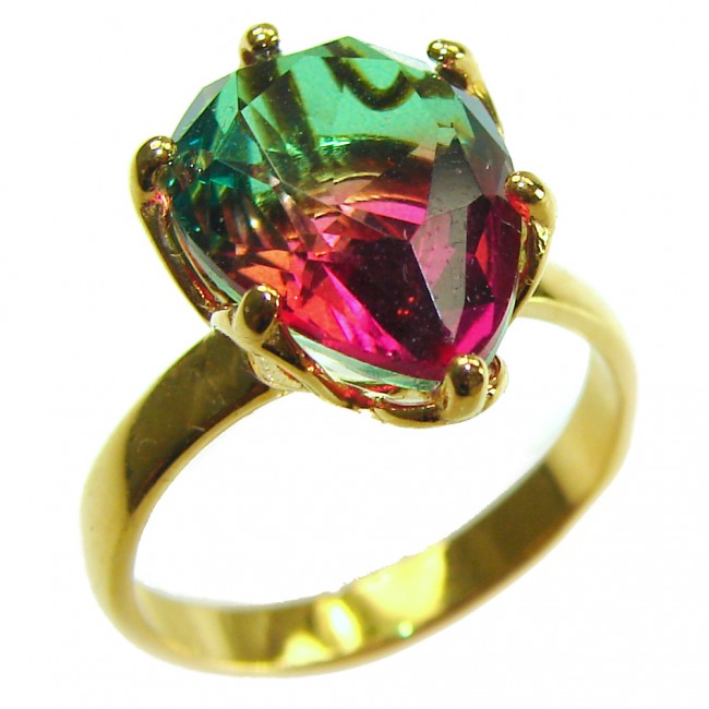 7.9 carat pear cut Brazilian Tourmaline 14K Gold over .925 Sterling Silver Perfectly handcrafted Ring s. 7