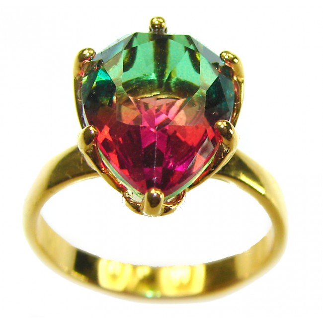 7.9 carat pear cut Brazilian Tourmaline 14K Gold over .925 Sterling Silver Perfectly handcrafted Ring s. 7