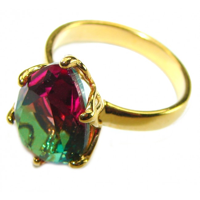 7.9 carat pear cut Brazilian Tourmaline 14K Gold over .925 Sterling Silver Perfectly handcrafted Ring s. 7