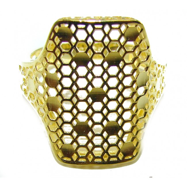 14K Gold over .925 Sterling Silver handcrafted ring size 8 - Gold honeycomb pattern ring, top view, size 8