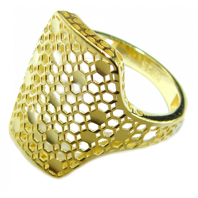 14K Gold over .925 Sterling Silver handcrafted ring size 8 - Top view of 14K gold over sterling silver ring, size 8, honeycomb design.