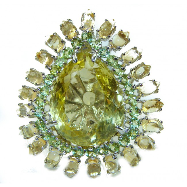 Andalusia 45.5 carat Authentic Citrine Peridot .925 Sterling Silver handcrafted Statement ring size 6 3/4
