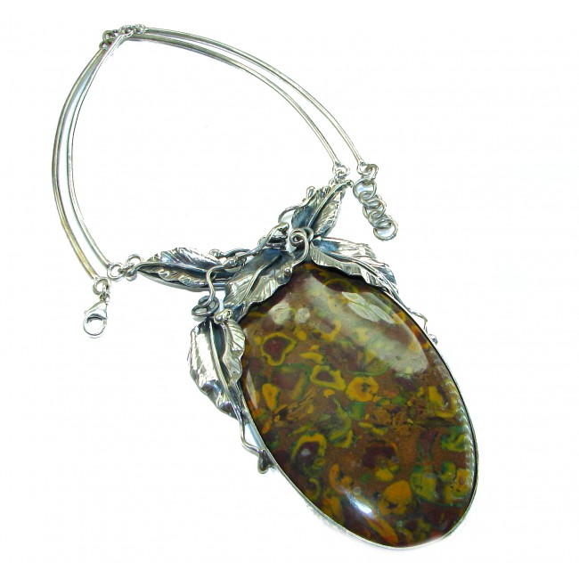 Wild Jangle Oversized Master-Piece genuine Rainforest Jasper .925 Sterling Silver handcrafted necklace