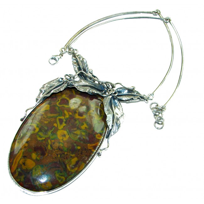 Wild Jangle Oversized Master-Piece genuine Rainforest Jasper .925 Sterling Silver handcrafted necklace