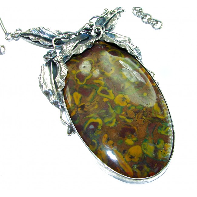 Wild Jangle Oversized Master-Piece genuine Rainforest Jasper .925 Sterling Silver handcrafted necklace