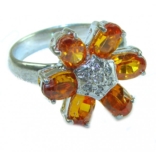 5.2 carat Orange Sapphire .925 Sterling Silver Handcrafted Ring size 6
