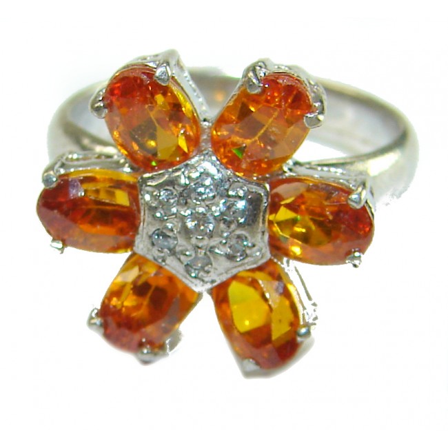 5.2 carat Orange Sapphire .925 Sterling Silver Handcrafted Ring size 6