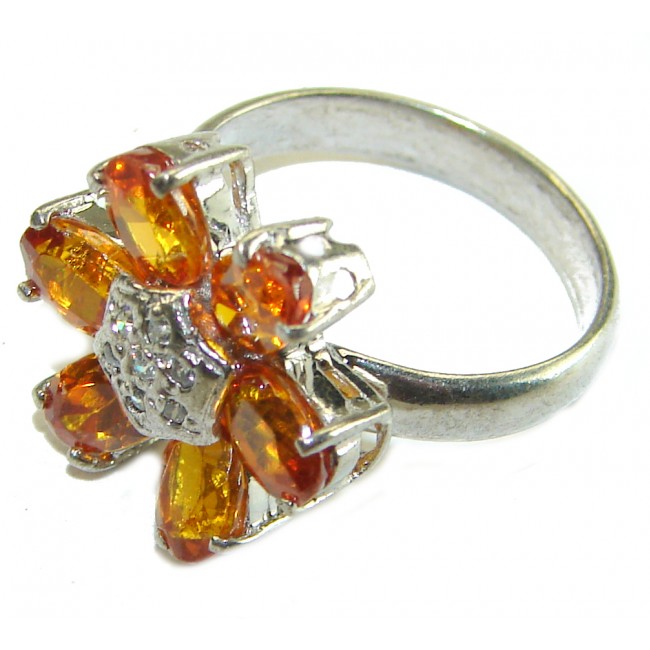 5.2 carat Orange Sapphire .925 Sterling Silver Handcrafted Ring size 6