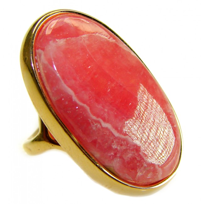 Strawberry Fields - Argentinian Rhodochrosite 18K Gold over .925 Sterling Silver handmade ring size 4