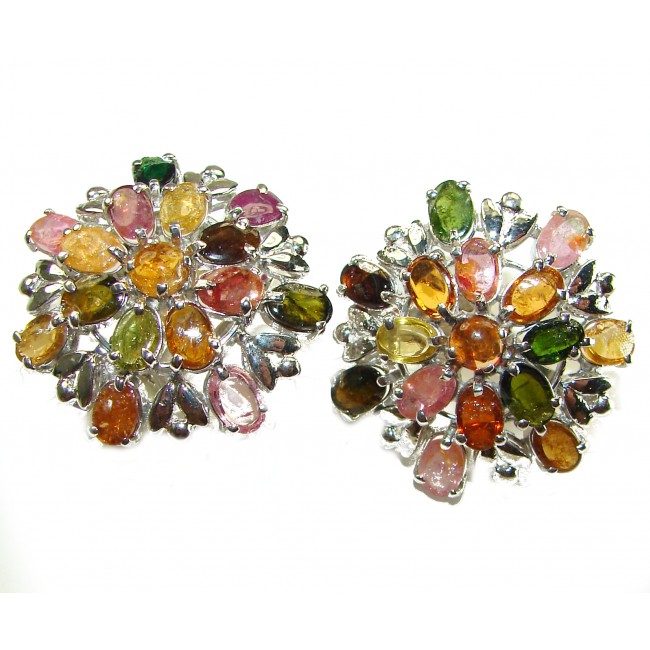 Luxurious 35.5 ctw Brazilian Watermelon Tourmaline .925 Sterling Silver handcrafted Statement earrings