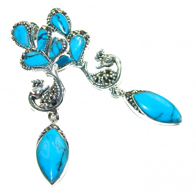 Great authentic inlay Turquoise .925 Sterling Silver handcrafted Earrings