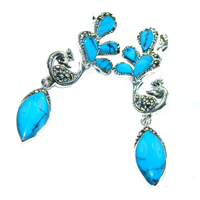 Great authentic inlay Turquoise .925 Sterling Silver handcrafted Earrings