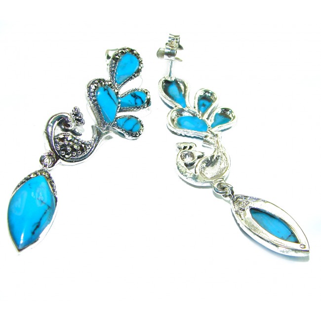 Great authentic inlay Turquoise .925 Sterling Silver handcrafted Earrings