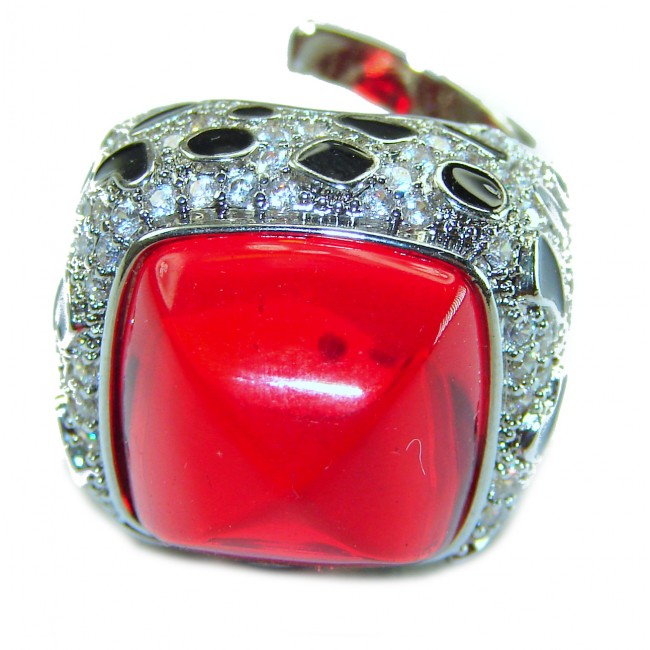 Wild at Heart authentic 11.5 carat Red Topaz .925 Silver handcrafted Statement Ring s. 7 - Close-up of Wild at Heart Red Topaz ring in .925 Silver.