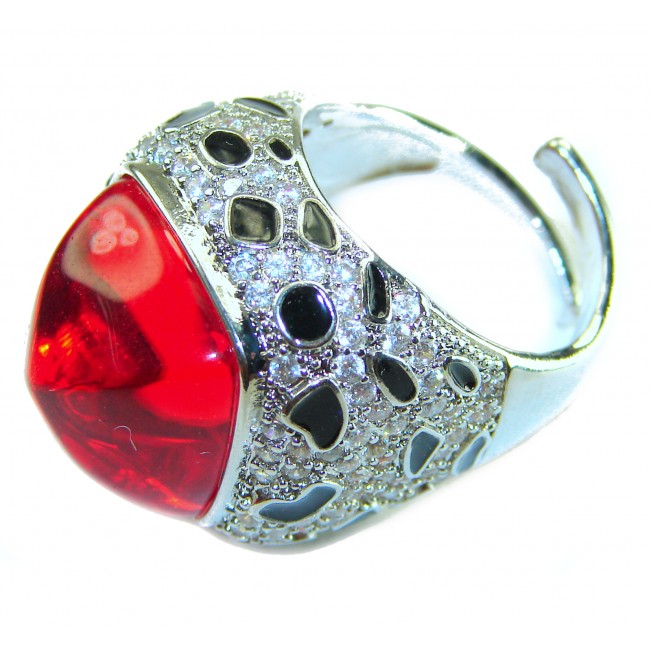 Wild at Heart authentic 11.5 carat Red Topaz .925 Silver handcrafted Statement Ring s. 7 - Side view of Wild at Heart 11.5 carat Red Topaz .925 Silver ring