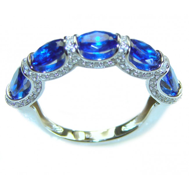 Extravaganza 4.5 carat White Topaz Sapphire .925 Sterling Silver brilliantly handcrafted ring s. 6 1/2 - Side view of Extravaganza ring with blue sapphires and white topaz stones.