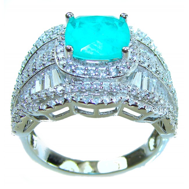 Luxurious oval Cut 4.5 ctw Paraiba Tourmaline .925 Sterling Silver handcrafted Statement Ring size 7 1/2