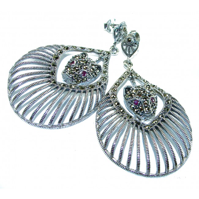 Cheetah Spectacular Ruby Marcasite .925 Sterling Silver LARGE earrings
