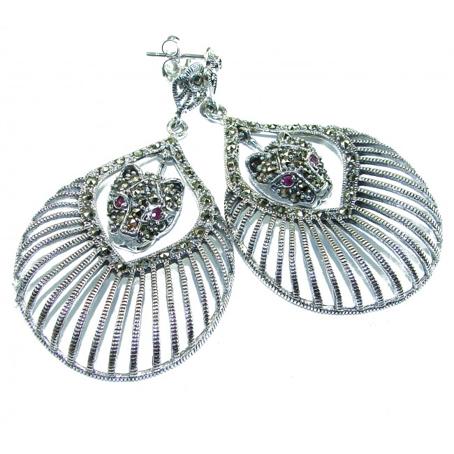 Cheetah Spectacular Ruby Marcasite .925 Sterling Silver LARGE earrings