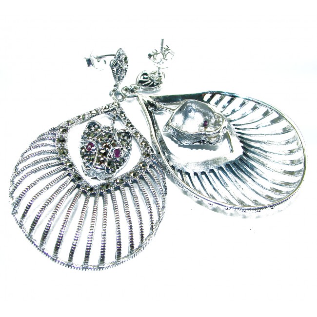 Cheetah Spectacular Ruby Marcasite .925 Sterling Silver LARGE earrings