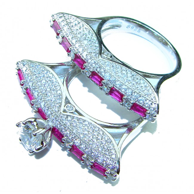 Extravaganza Large White Topaz Ruby .925 Sterling Silver brilliantly handcrafted stack up ring s. 6 3/4