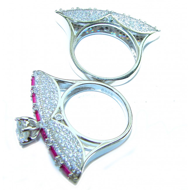Extravaganza Large White Topaz Ruby .925 Sterling Silver brilliantly handcrafted stack up ring s. 6 3/4