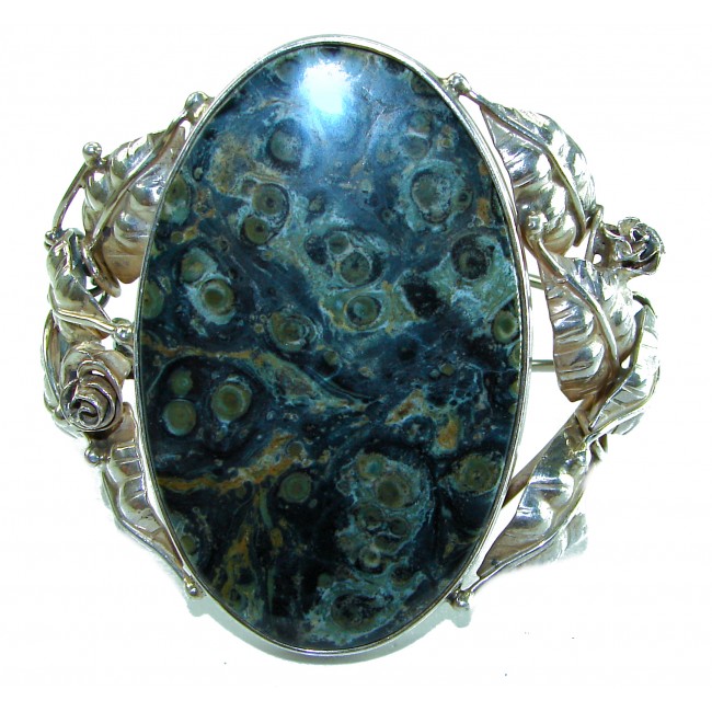 Beautiful Fine Art 70.2 grams Natural Rhyolite .925 Sterling Silver handcrafted Large bracelet Bangle