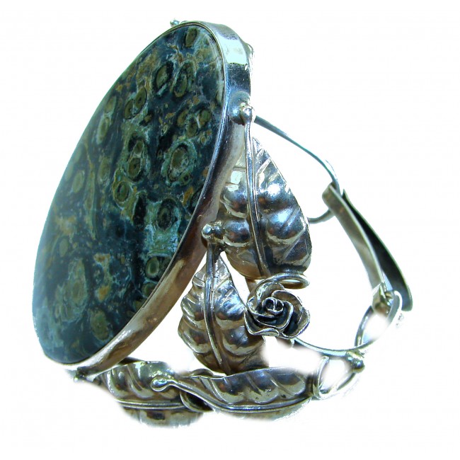 Beautiful Fine Art 70.2 grams Natural Rhyolite .925 Sterling Silver handcrafted Large bracelet Bangle