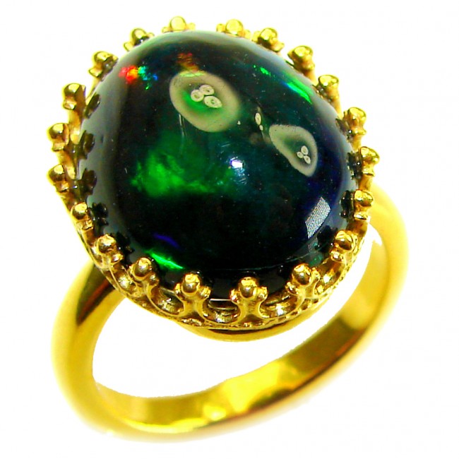 A COSMIC POWER Genuine 15.2 carat Black Opal 18K Gold over .925 Sterling Silver handmade Ring size 7
