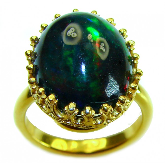 A COSMIC POWER Genuine 15.2 carat Black Opal 18K Gold over .925 Sterling Silver handmade Ring size 7