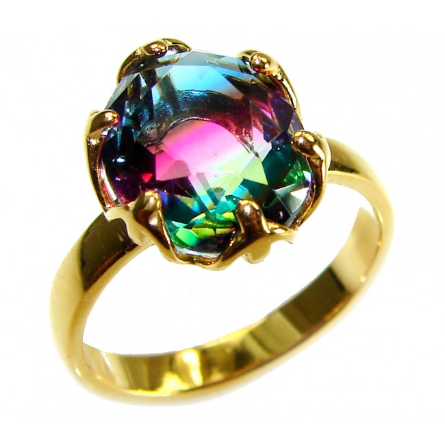 9.9 carat pear cut Brazilian Tourmaline 14K Gold over .925 Sterling Silver Perfectly handcrafted Ring s. 7