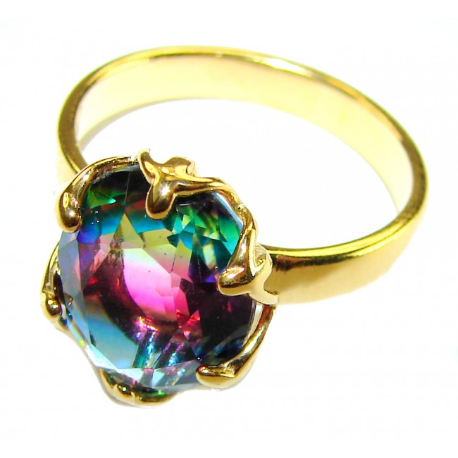 9.9 carat pear cut Brazilian Tourmaline 14K Gold over .925 Sterling Silver Perfectly handcrafted Ring s. 7
