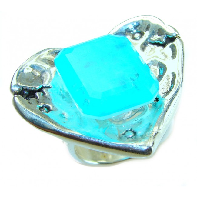 Love 27.5 carat heart shape Paraiba Tourmaline .925 Sterling Silver LARGE Ring size 6